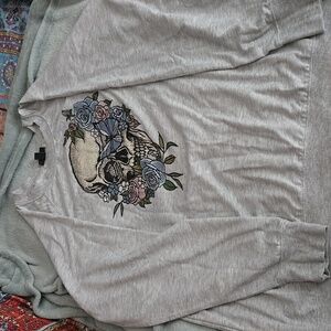 Torrid Gray Sweatshirt with Skull and Floral Design